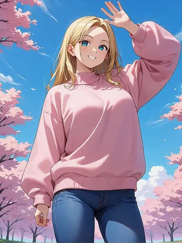 Anime AI girlfriend in a pink sweater